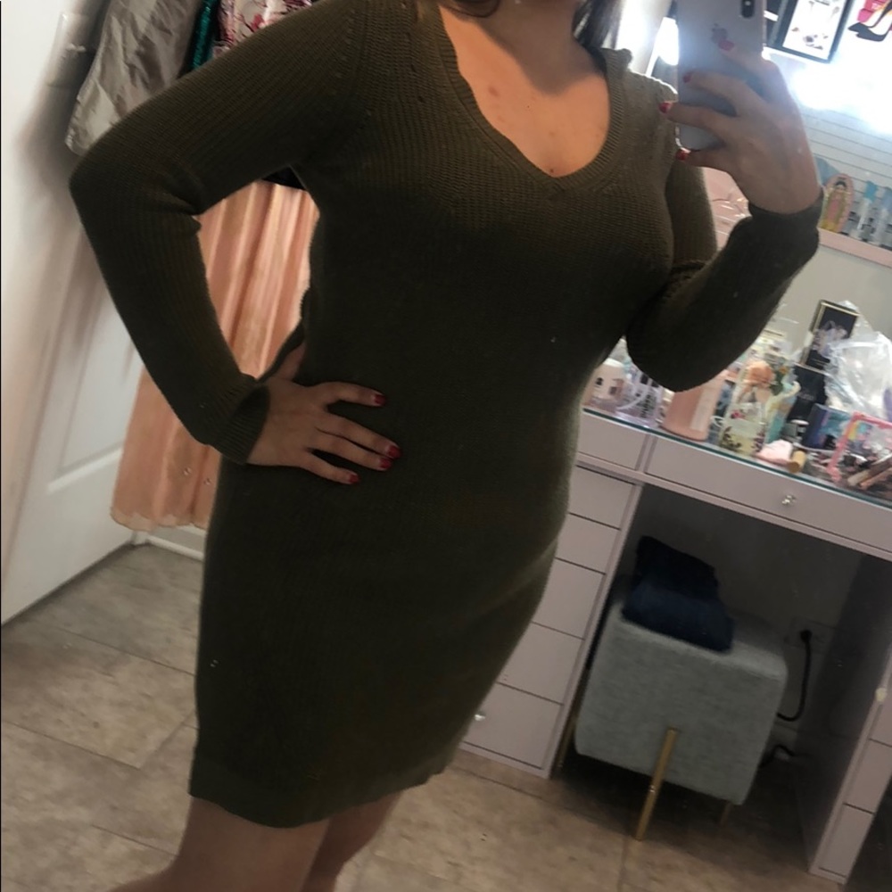 Army green, sweater dress